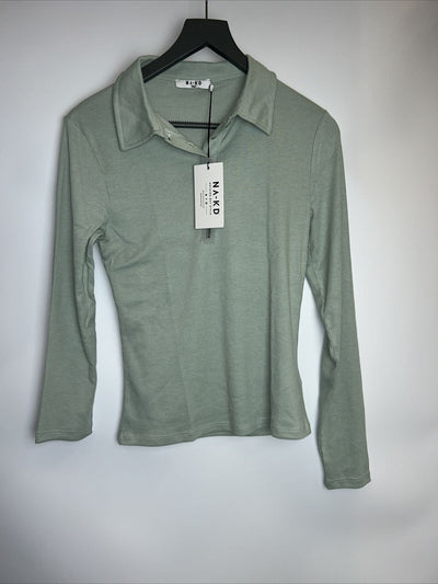 NA-KD Button Collar Top - Light Green. UK Small **** Ref V63