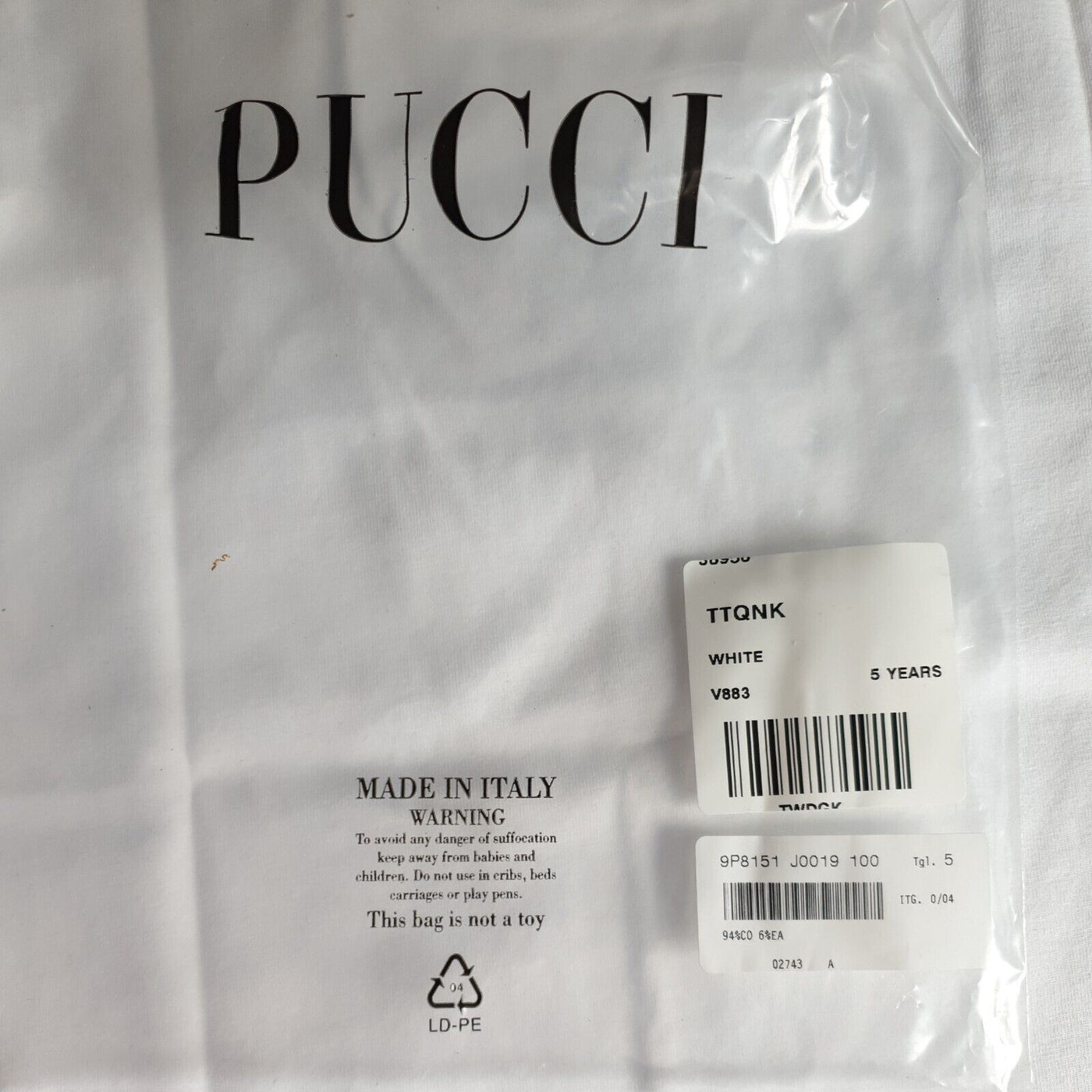 Emilio Pucci Girls White Tshirt Size 5yrs****Ref V40