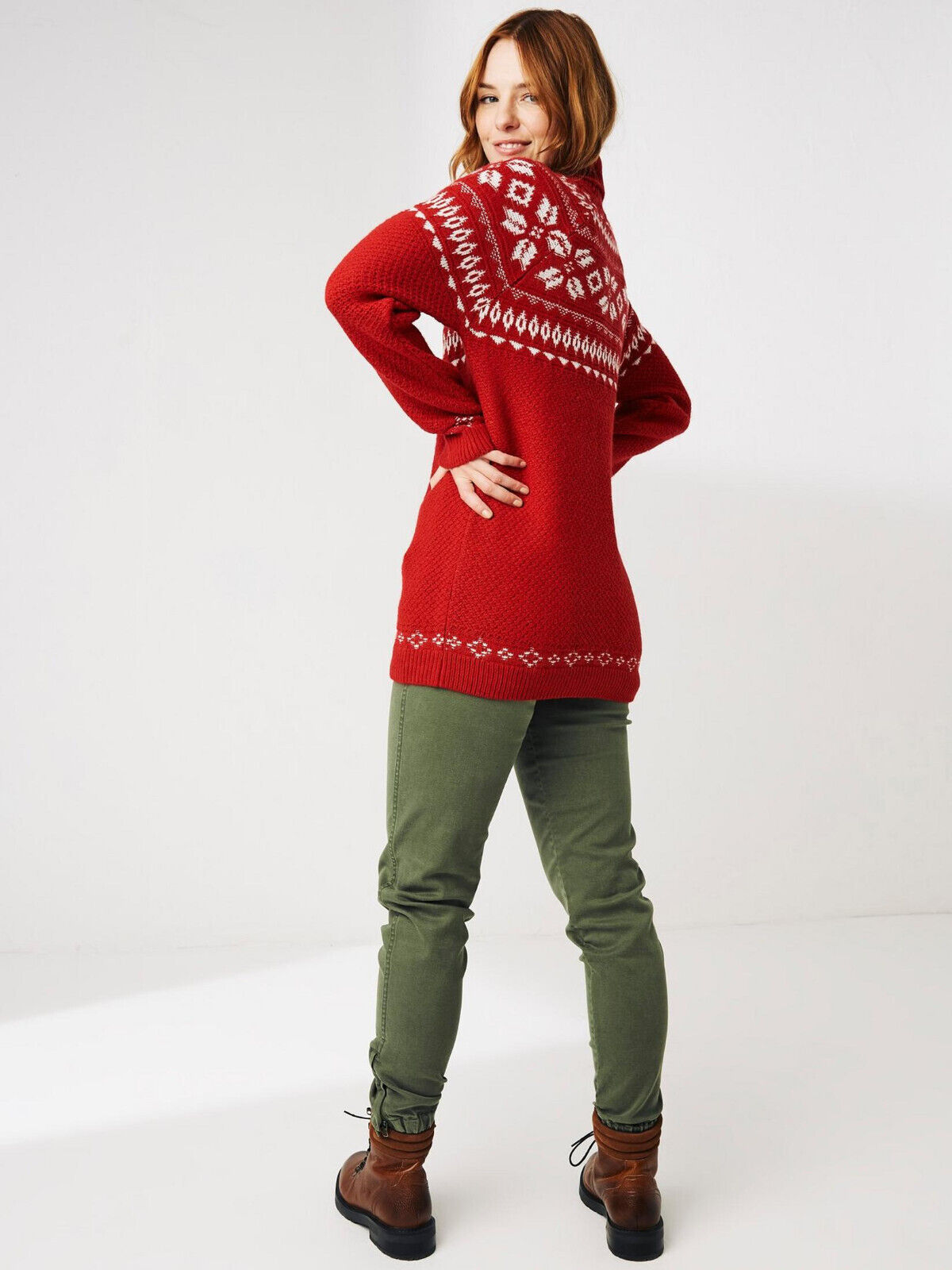 FatFace Monica Fairisle Longline Jumper - Red. UK 6. ****V91