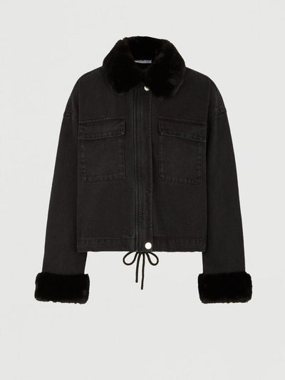 Michelle Keegan Black Faux Fur Trim Denim Jacket Size 12 **** V547