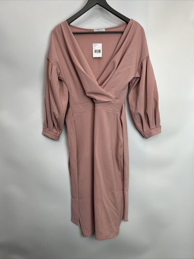 Quiz Pink Wrap Midi Dress Size 14 **** V129