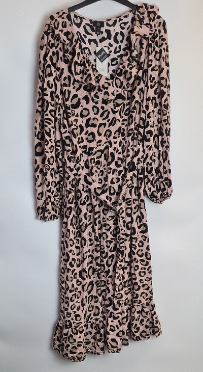 River Island Plus Animal Print Midi Dress Brown Size 18 Ref****V334