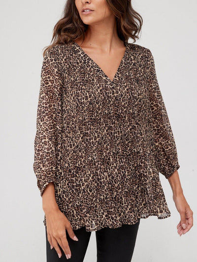 Womens Animal Print Pleated V Neck Blouse - UK Size 10  ****V421