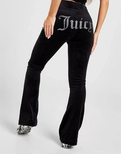 Juicy Couture Diamante Velour Flared Black Joggers Size Small *** V345
