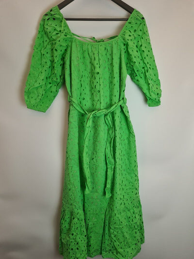 River Island Green Broderie Smock Dress Size 12