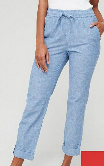 Tapered Linen Trousers Blue Uk20****Ref V382