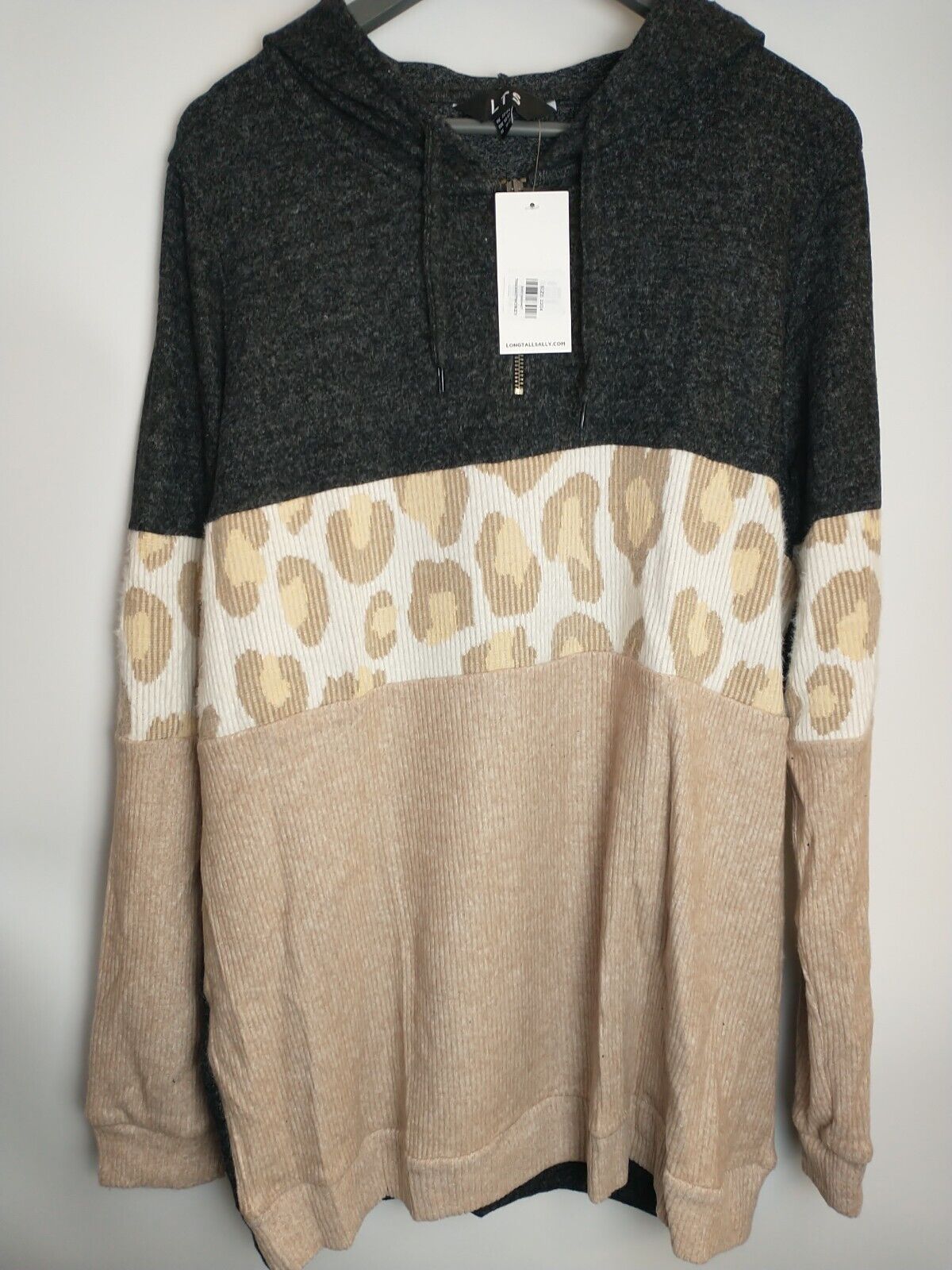 Long Tall Sally Grey & Cream Colourblock Knitted Hoodie Size 22/24 **** V209