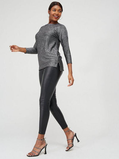 Metallic Dropped Shoulder 3/4 Sleeve Top Size 14 *** V372