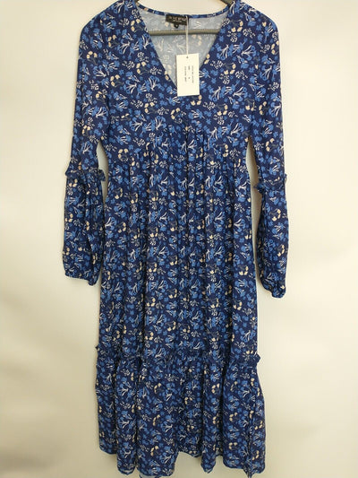 In The Style Jac Jossa Navy Floral Print Tiered Maxi Dress Size UK 6 **** V35