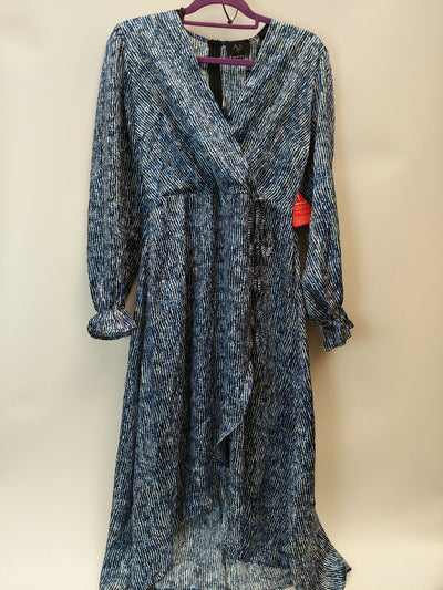 AX Paris Blue Printed Long Sleeve Wrap Midi Dress Size UK 10 **** V215