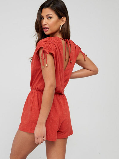 Womens Wrap Front Tie Detail Beach Playsuit - Rusty Red. UK 14 **** Ref V439