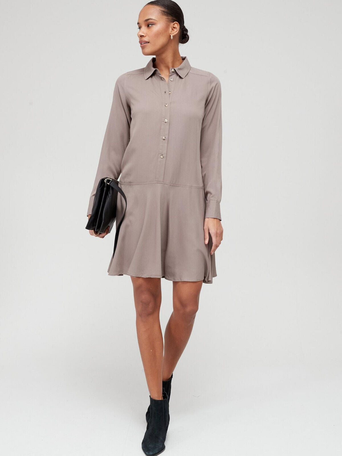 Twill Dropped Hem Olive Shirt Dress Size 12 **** V542