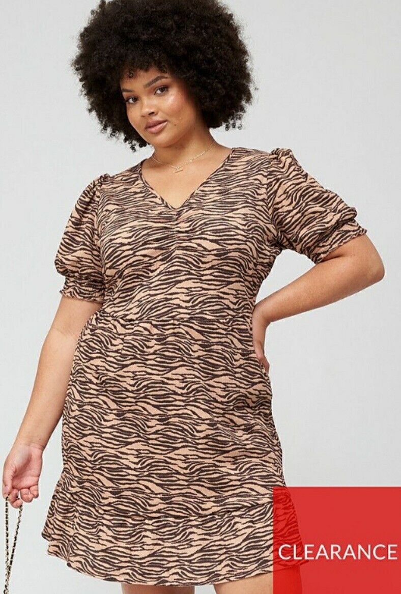 Textured Jersey Ruched Mini Dress Animal Print Uk18****Ref V416