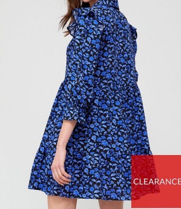 Blue Floral Button Up Shirt Dress Size 14 **** V397