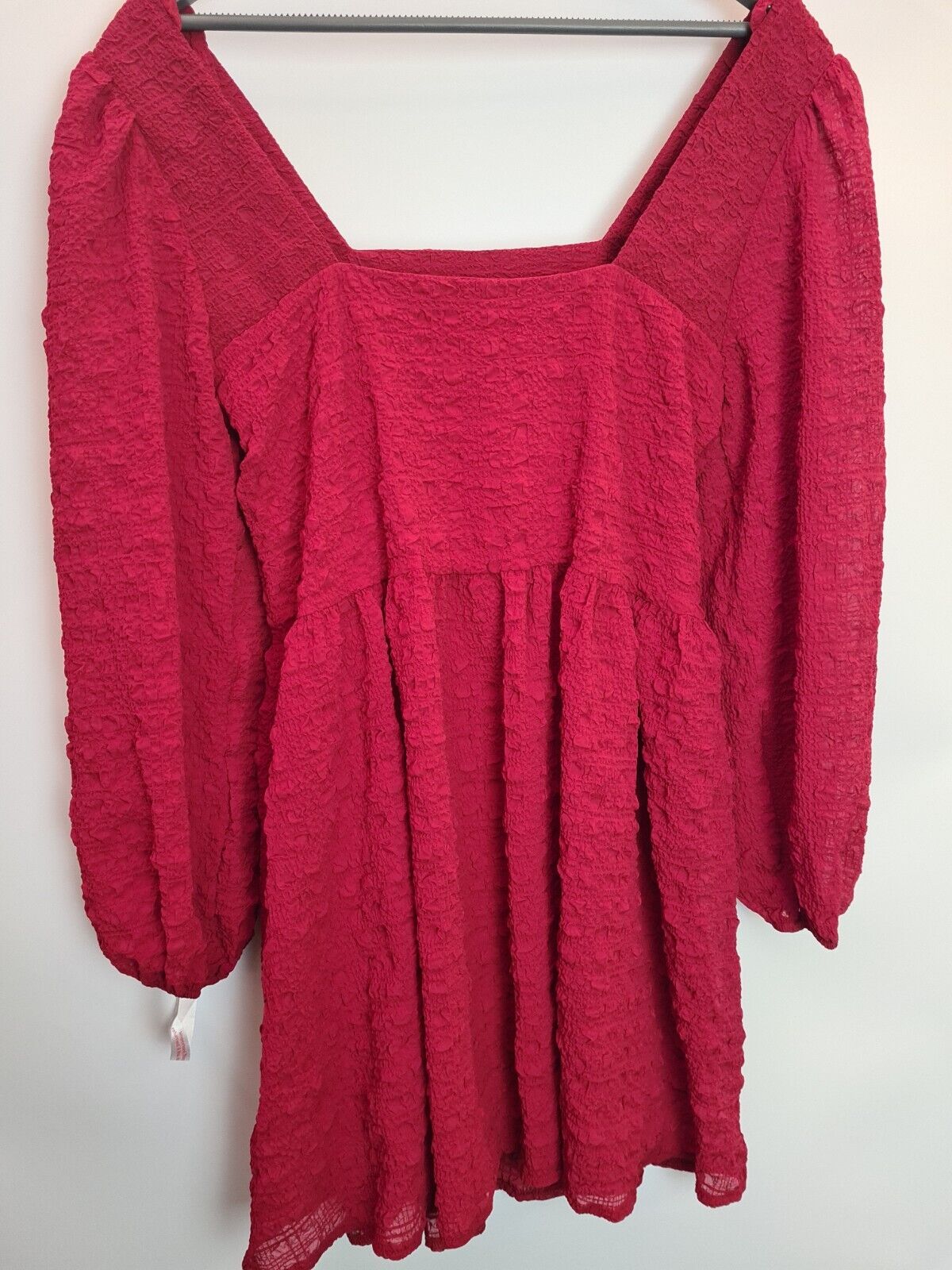 Missguided Square Neck Crinkle Red Smock Dress Size UK 16