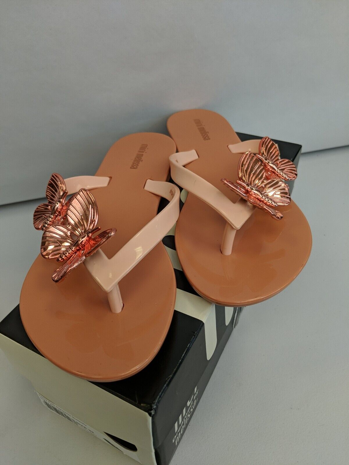 Mel By Melissa Harmonic Butterfly Rose Tan Flip Flops Kids Size UK 13 **** VS2