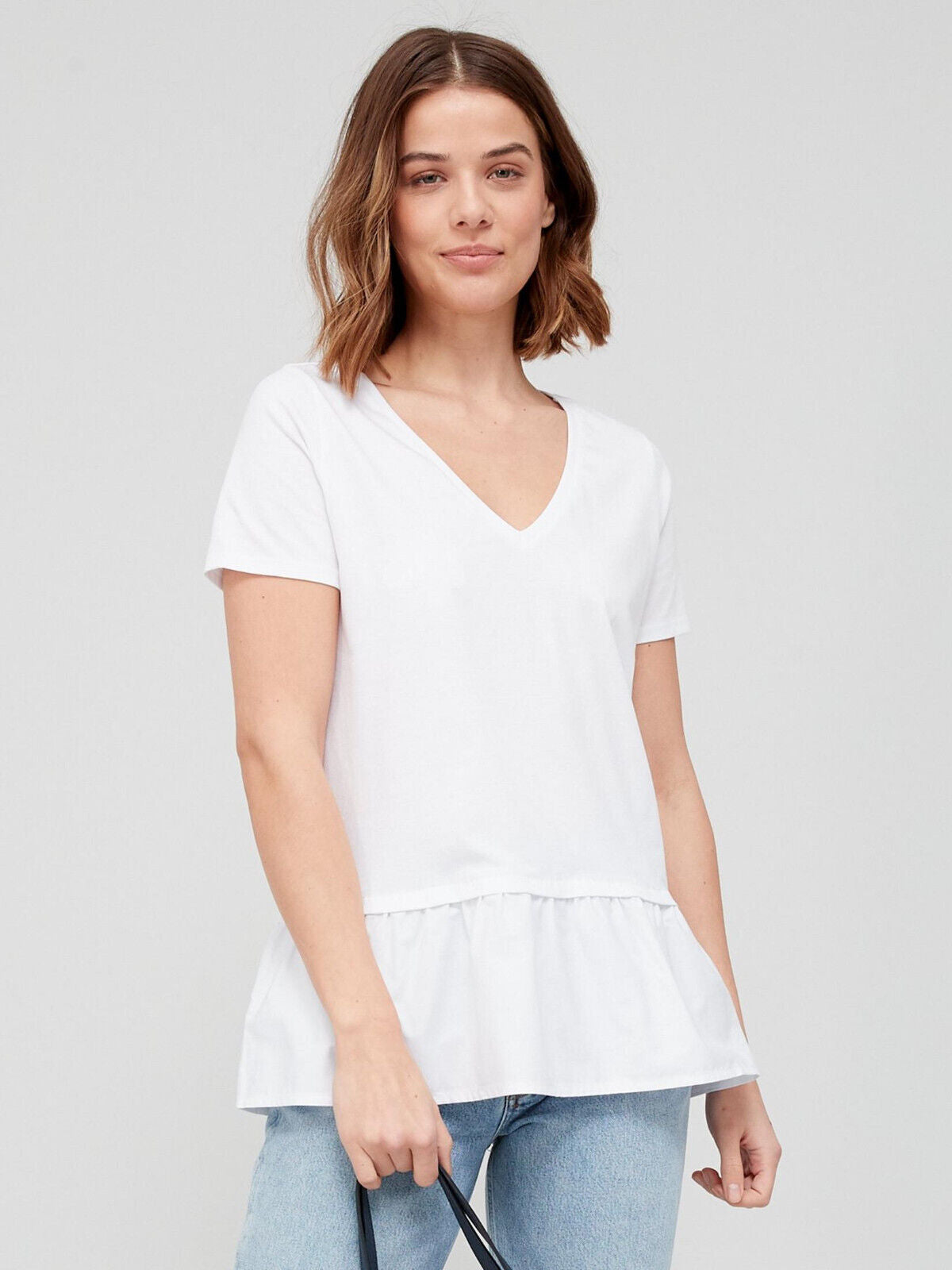 White Woven Frill Hem T-shirt Size 10 **** V508