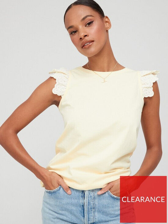 Embroidered Frill Sleeve T-Shirt Lemon UK Size 16  ****V431