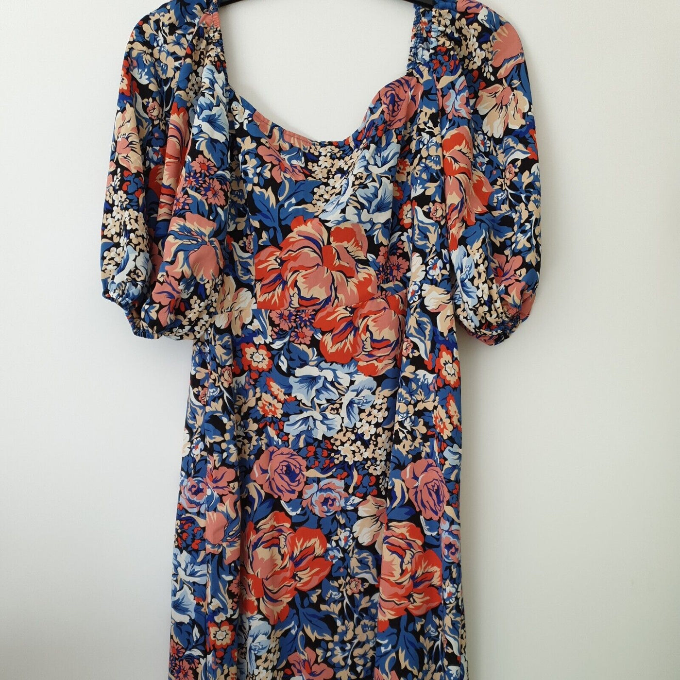 Quiz Coral & Blue Midi Dress With Slit Size 16 ****Ref V345