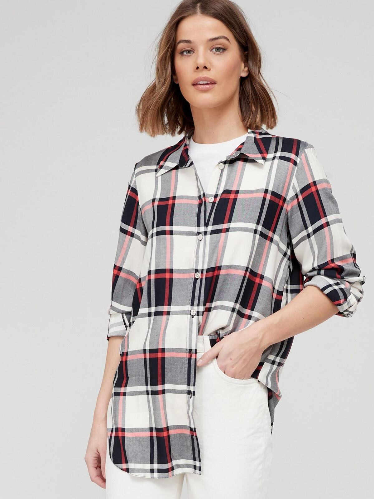 Womens Oversized White Check Shirt Size 10 *** V519