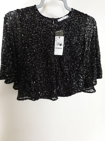 Mango Black Sequin Top Size uk6 Ref Lb8