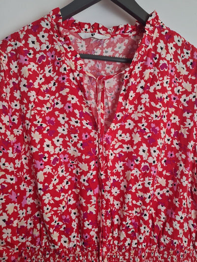 Womens Red Floral Tie Neck Dress Size 20 **** V273