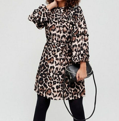 Ruffle detail Animal Print Dress Long Sleeve UK 14 ****Ref V462