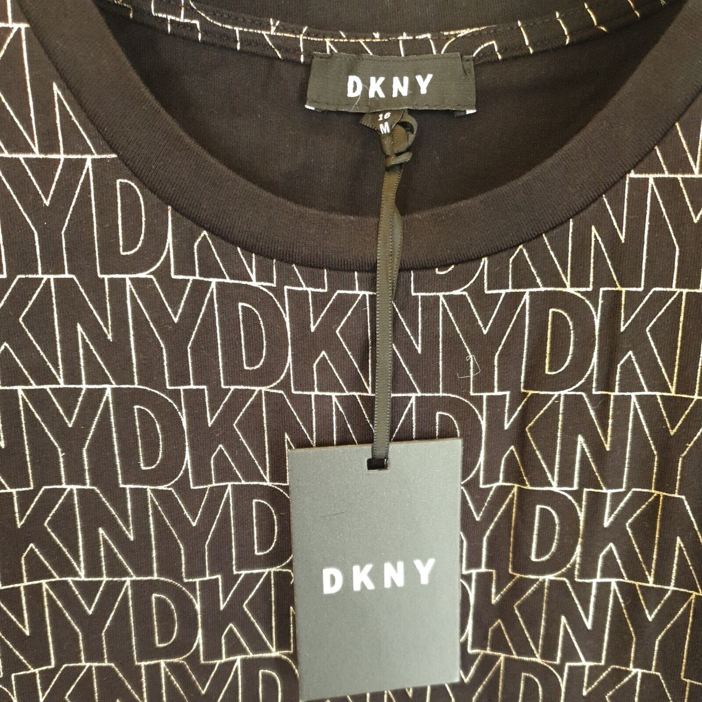 DKNY Girls Black/Gold Tshirt Dress Size 16yrs****Ref V277