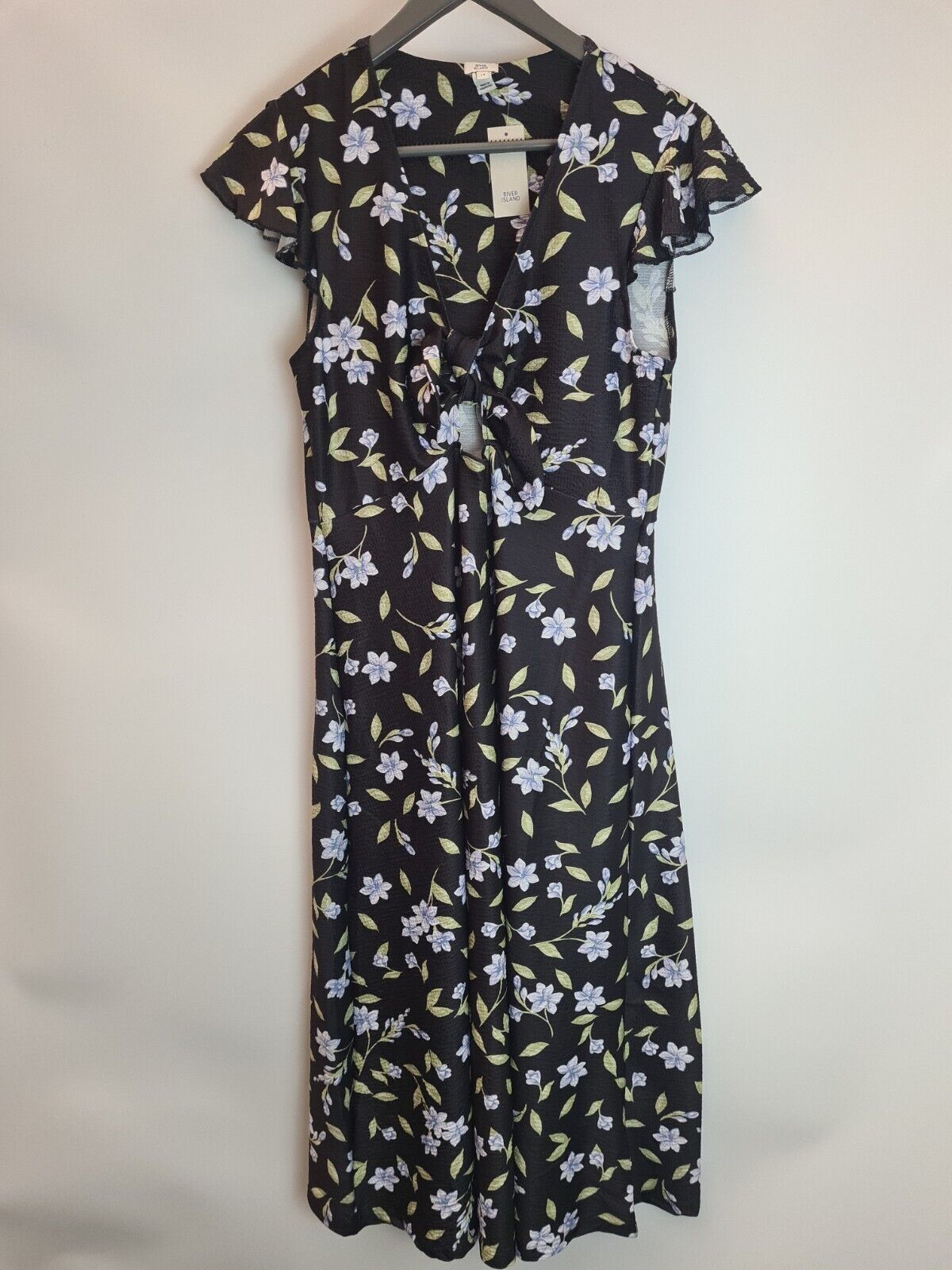 River Island Black Floral Maxi Dress Open-Tie Front Size UK 8 **** V218