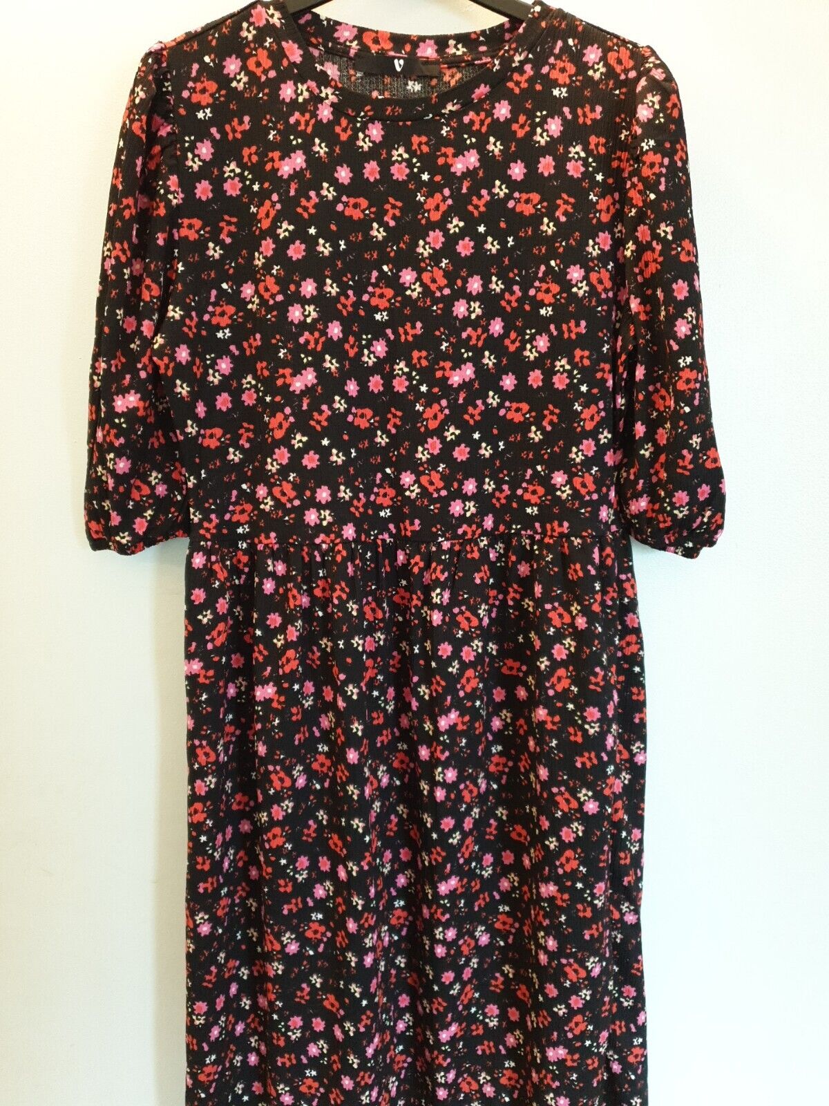 Black Floral Print Dress Midi Uk12****Ref V411