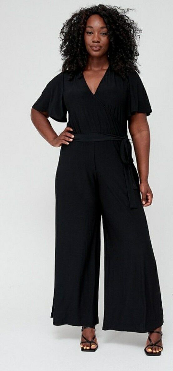 Angel Sleeve Wrap Jumpsuit Black Uk24****Ref V432