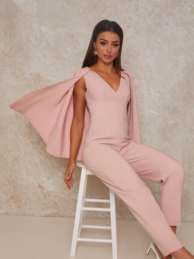 Chi Chi London Pink Cape Detail Jumpsuit Size 8 **** V172