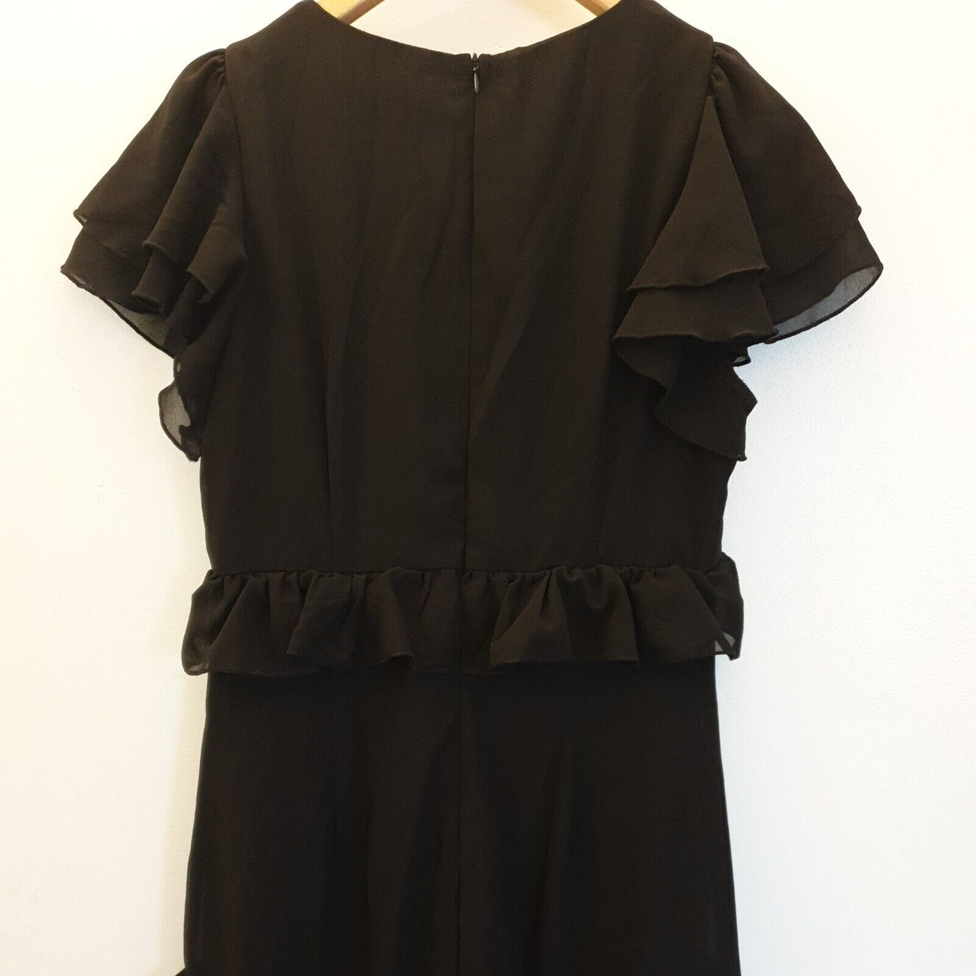 Quiz Black Chiffon Frill Sleeve Black Midaxi Dress Uk12****Ref V359