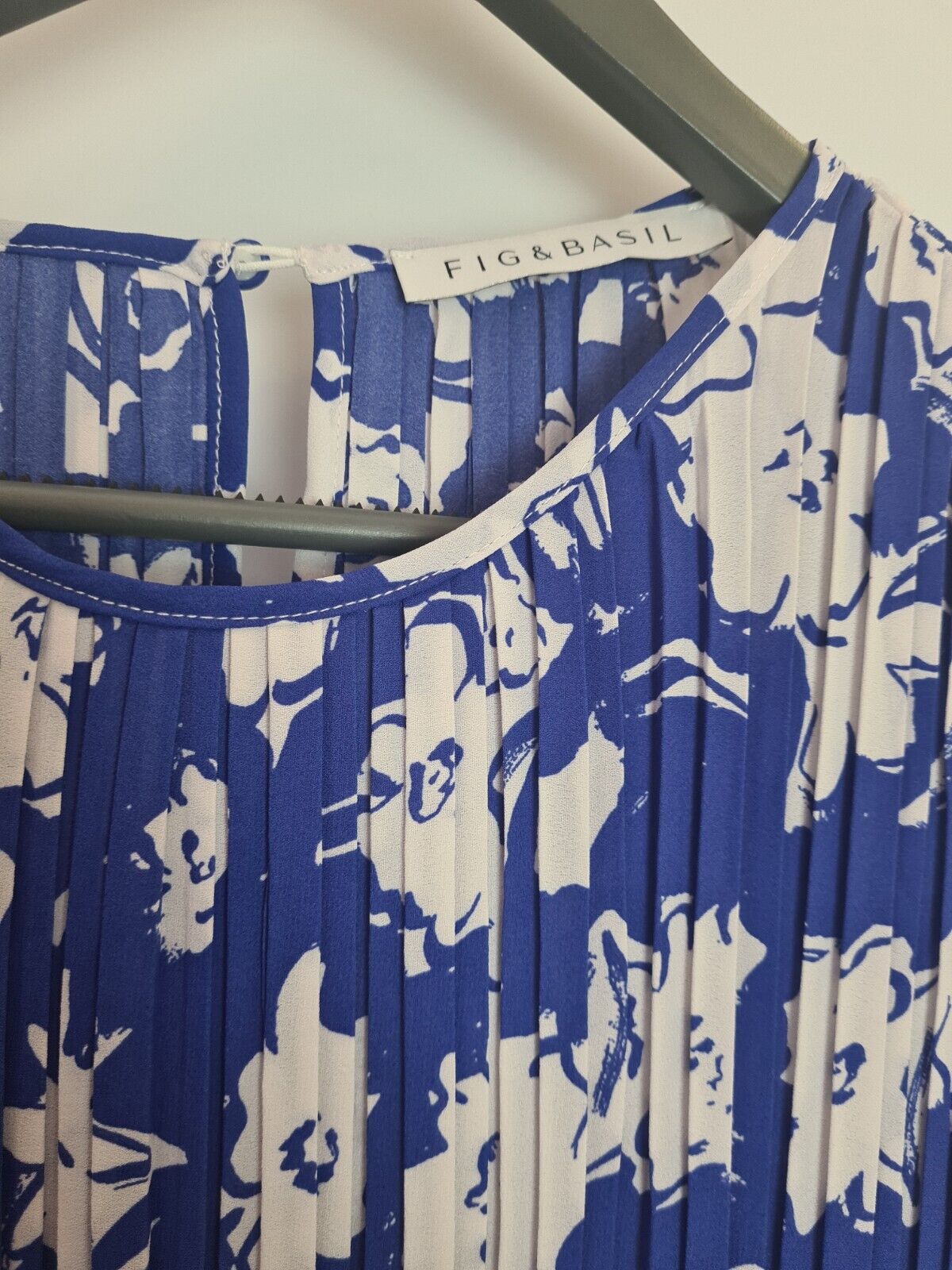 Fig & Basil Printed Plisse Tiered Midi Blue Dress Size 16 **** V57