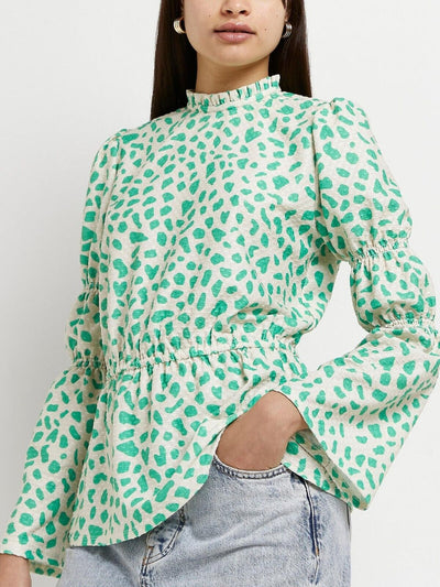 River Island Spot Print Peplum Hem Blouse - Green. UK 6 **** Ref V369