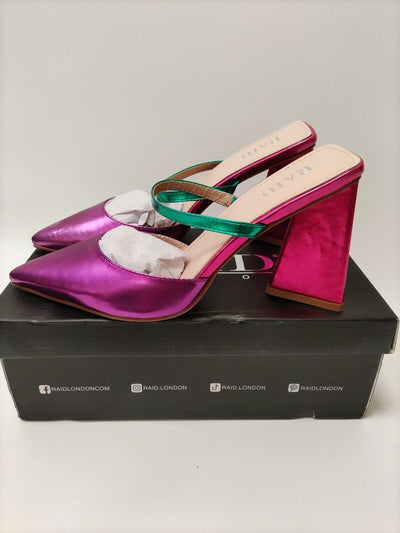 RAID Maggie Pointed Toe Block Heel Shoe - Pink. UK5. VS3