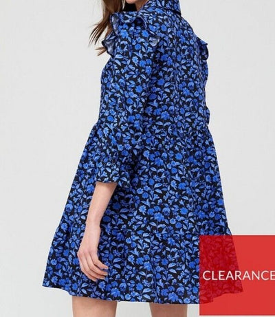 Blue Floral Button Up Shirt Dress Size 10 **** V397