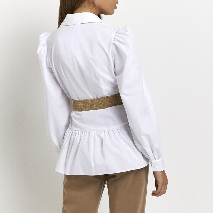 River Island Womens White belted peplum hem shirt. UK 12 **** Ref V531