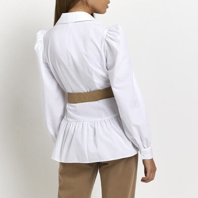 River Island Womens White belted peplum hem shirt. UK 12 **** Ref V531