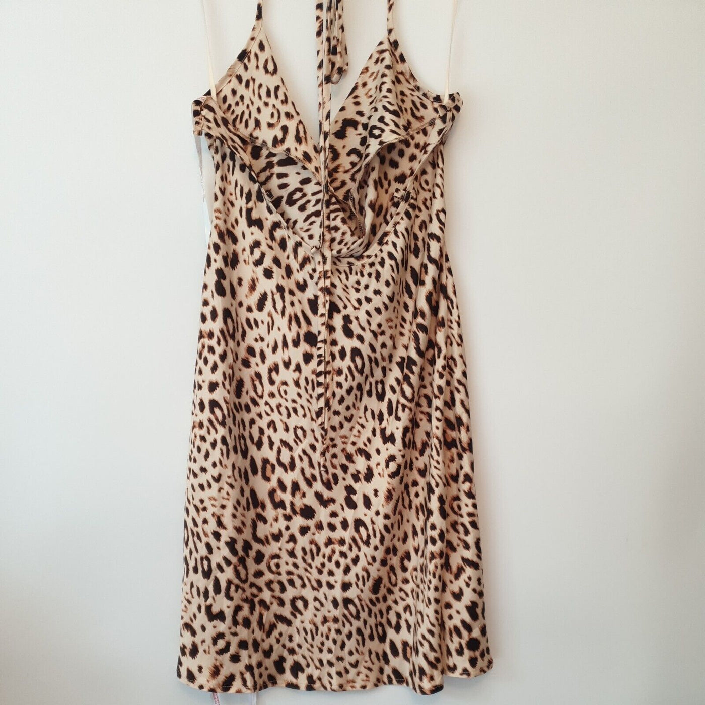 Missguided Cowl Cami Dress Satin Leopard Print Dress Brown Uk14****Ref V17