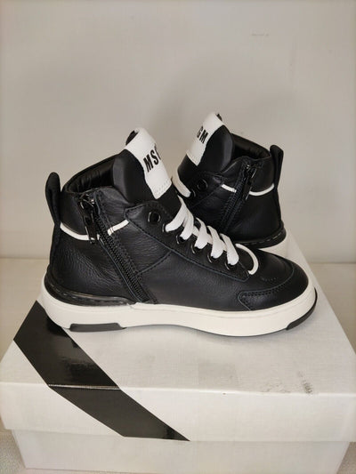 MSGM Kids. High Top Leather Trainers. Black. Kids Size.****RefVS1