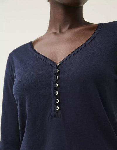 Fatface Sleepwear Lily Henley Top. Blue. UK 6. ****V168