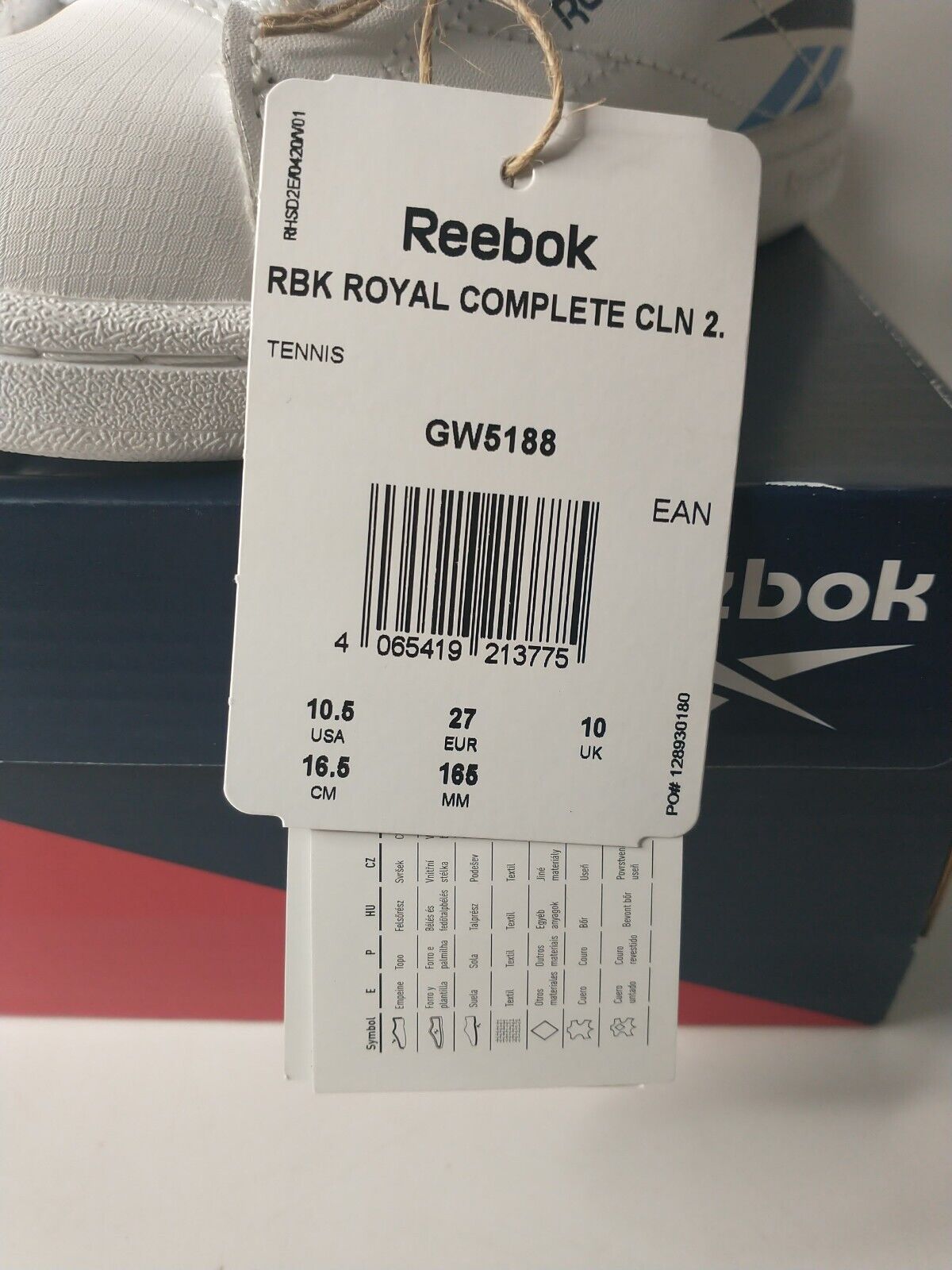 Reebok Royal Complete CLN 2 Kids Trainers - White / Blue. Kids UK 10 **** RefVS2