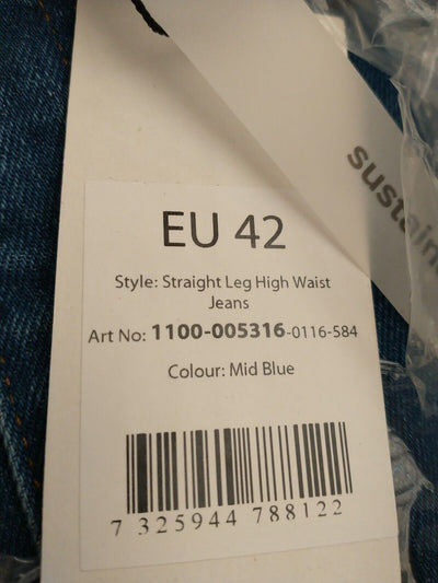 NA-KD Straight Leg High Waist Jeans. Mid Blue. UK 14 . ****V195