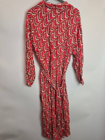 Mango Chain Print Cross Waist Shirt Dress Red/Multi Size UK 12 **** V390