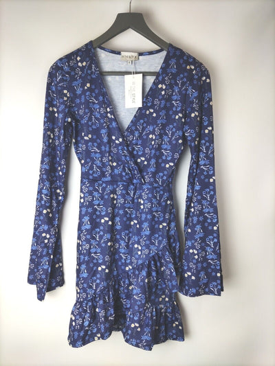 In The Style Blue Floral Wrap Dress. Size UK 10 **** Ref V316