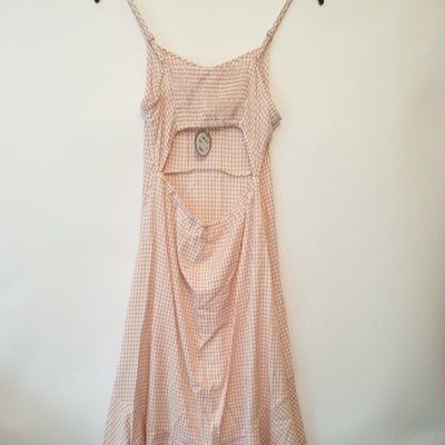 Apricot Gingham Pink High Low Hem Dress. Open Back. Size 14 ****V139