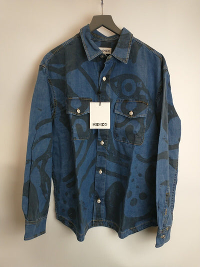 Kenzo Men's Tiger Denim Overshirt-Blue. UK XSmall **** Ref V26