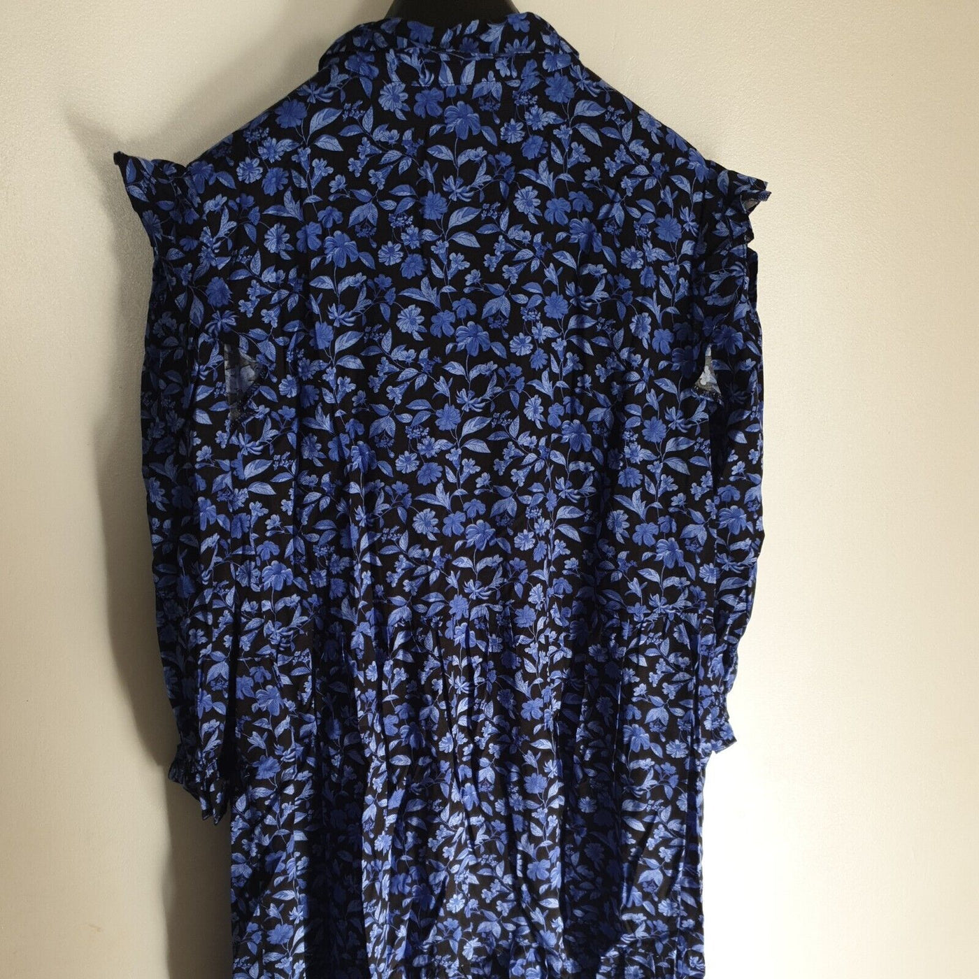 Womens Black/Blue Shirt Dress Midi Floral Uk20****Ref V277