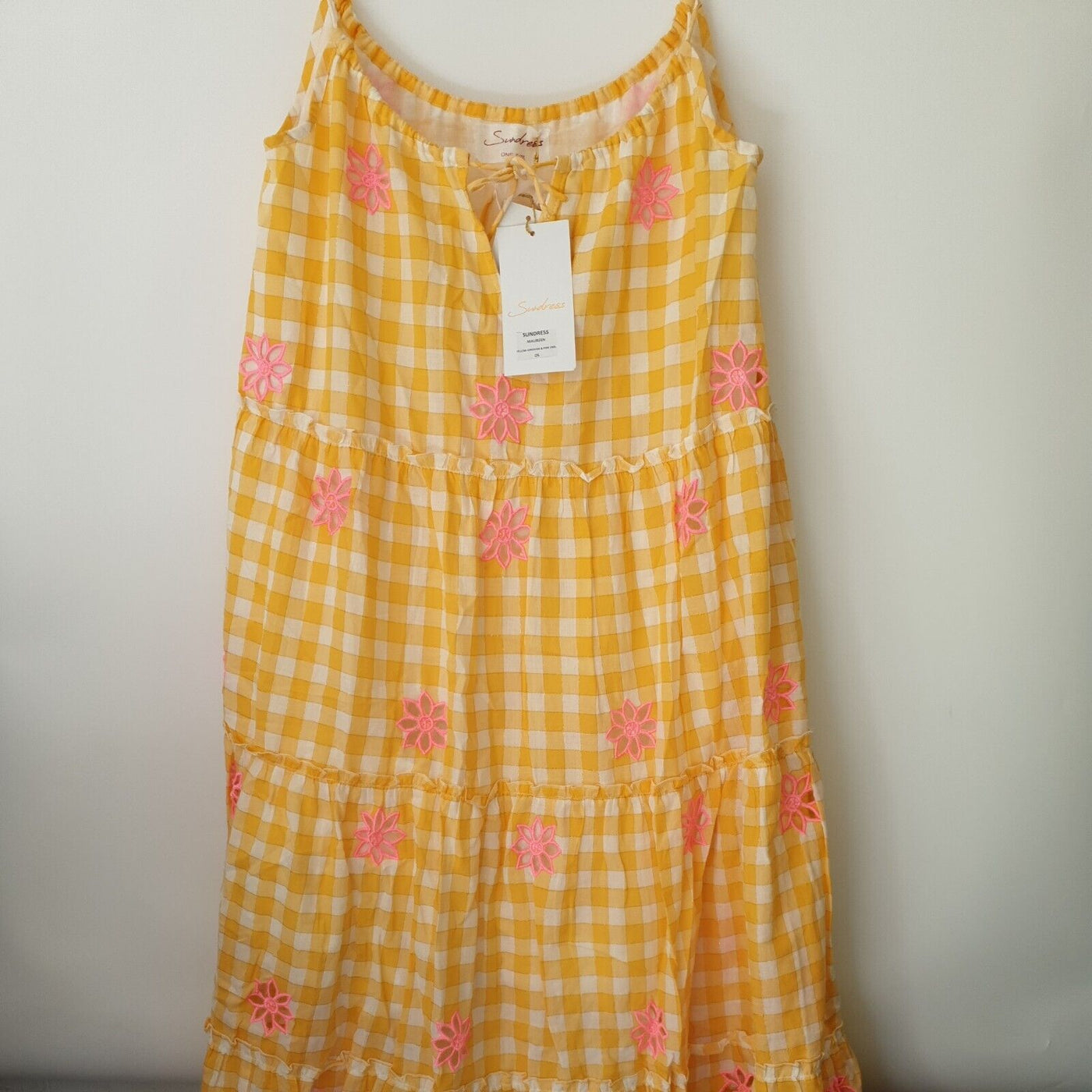 Sundress Maureen Yellow Gingham & Pink One Size